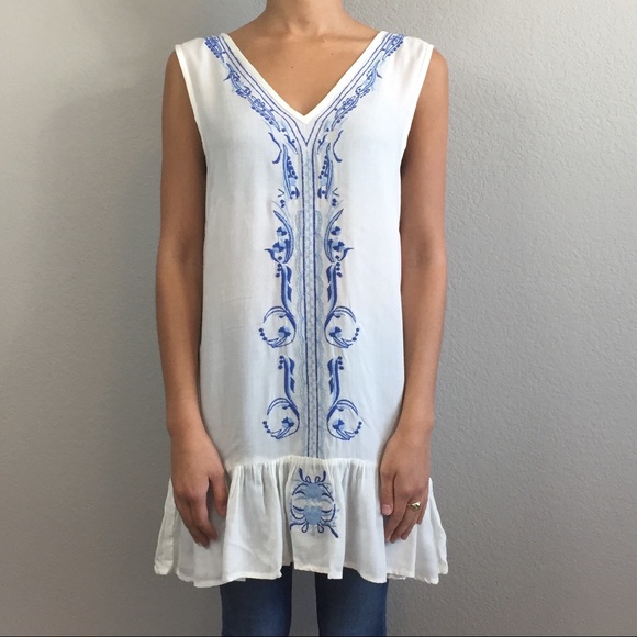 Sacred Threads Tops - Sacred Threads White and Blue Embroidered Tunic